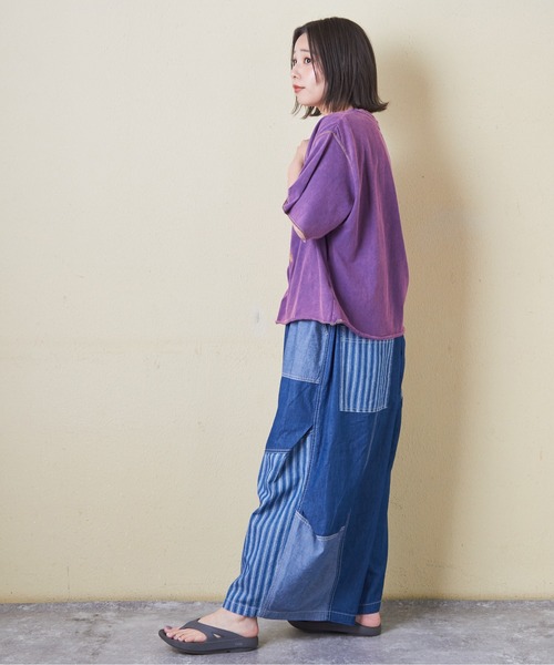 CUBE SUGAR（キューブシュガー）の「トンプキン天竺ケミカル加工ロゴプリントTシャツ（Tシャツ/カットソー・レディース・ブラック/マルチ/ナチュラル/パープル/グリーン・M）」の8枚目の写真