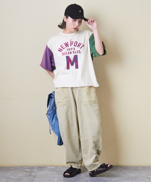 CUBE SUGAR（キューブシュガー）の「トンプキン天竺ケミカル加工ロゴプリントTシャツ（Tシャツ/カットソー・レディース・ブラック/マルチ/ナチュラル/パープル/グリーン・M）」の10枚目の写真