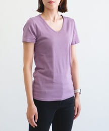 Tシャツ/カットソー（パープル/紫色系・Vネック）ファッション通販