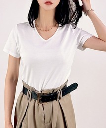 【柔らかな綿100%フライス素材】ベーシックVネック半袖Tシャツ