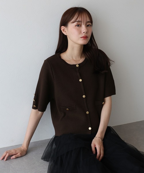 セール】金ボタン半袖ニットジャケット（カーディガン/ボレロ