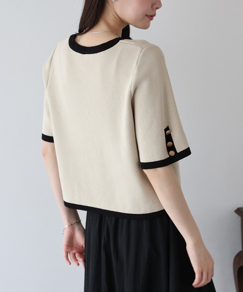 BLUEEAST（ブルーイースト）の「金ボタン半袖ニットジャケット（カーディガン/ボレロ・レディース・オフホワイト/アイボリー系/ネイビー系/ブラック/ピンクベージュ/ブラウン・MEDIUM）」の16枚目の写真