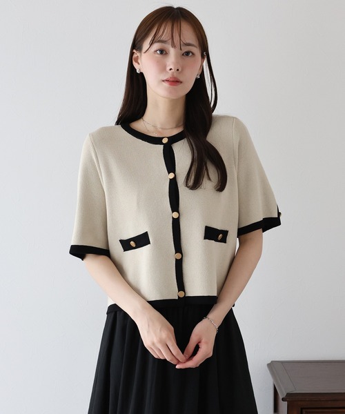 BLUEEAST（ブルーイースト）の「金ボタン半袖ニットジャケット（カーディガン/ボレロ・レディース・オフホワイト/アイボリー系/ネイビー系/ブラック/ピンクベージュ/ブラウン・MEDIUM）」の17枚目の写真