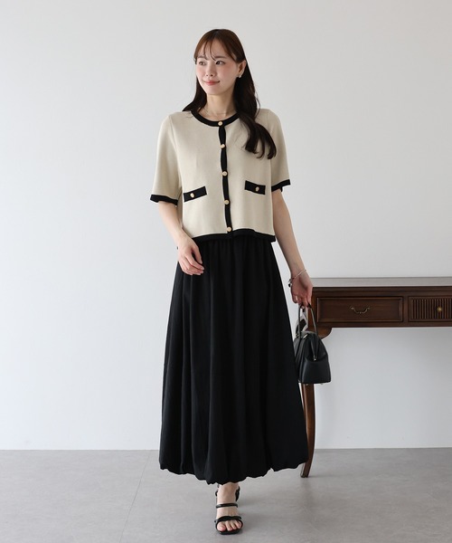 BLUEEAST（ブルーイースト）の「金ボタン半袖ニットジャケット（カーディガン/ボレロ・レディース・オフホワイト/アイボリー系/ネイビー系/ブラック/ピンクベージュ/ブラウン・MEDIUM）」の21枚目の写真