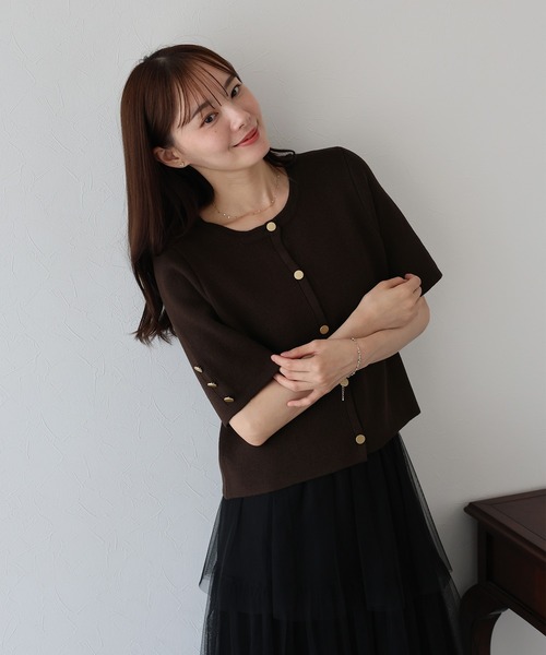 セール】金ボタン半袖ニットジャケット（カーディガン/ボレロ