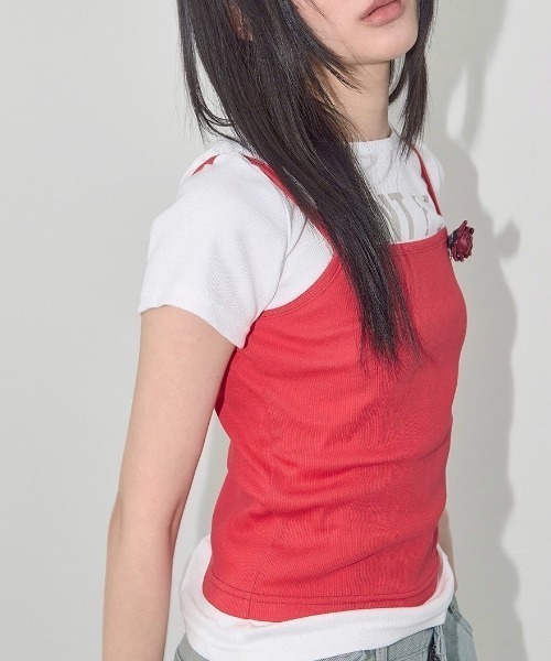 【FANCY CLUB】3-WAY LETTERING CORSAGE TEE ★韓国人気★追跡付 セール】【FANCY CLUB】3-WAY LETTERING CORSAGE TEE（Tシャツ