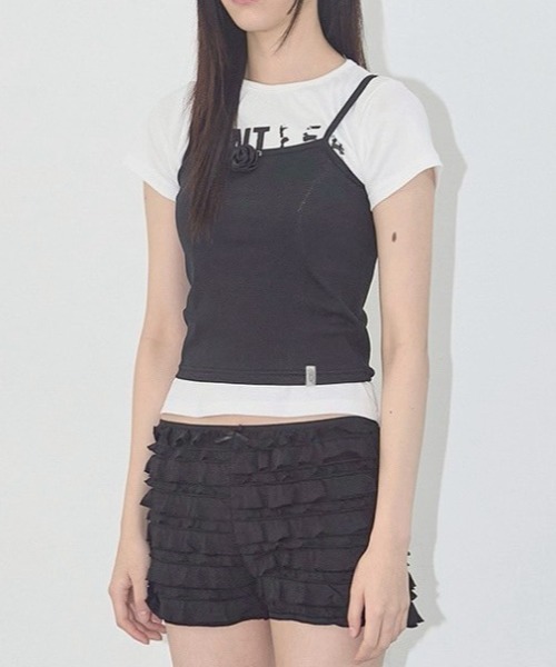 【FANCY CLUB】3-WAY LETTERING CORSAGE TEE ★韓国人気★追跡付 セール】【FANCY CLUB】3-WAY LETTERING CORSAGE TEE（Tシャツ
