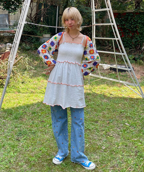 HELLO.SANFRANCISCO（ハローサンフランシスコ）の「【HELLO.SANFRANCISCO/ハローサンフランシスコ】クロシェボレロ付きキャミチュニックワンピ（チュニック・レディース・アイボリー/ブラック・ONE SIZE）」の7枚目の写真