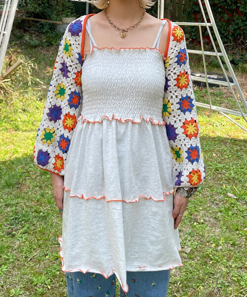 HELLO.SANFRANCISCO（ハローサンフランシスコ）の「【HELLO.SANFRANCISCO/ハローサンフランシスコ】クロシェボレロ付きキャミチュニックワンピ（チュニック・レディース・アイボリー/ブラック・ONE SIZE）」の10枚目の写真