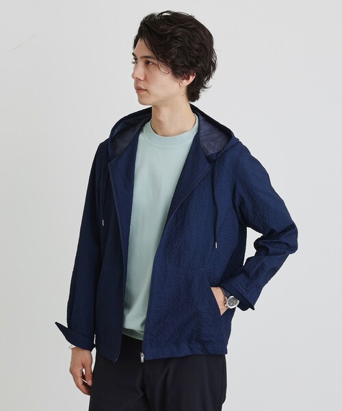 TAKEO KIKUCHI(タケオキクチ)の「【軽羽織】リップル プリント シャツパーカ(パーカー・メンズ・チャコールグレー/ネイビー・04/03/02/01)」の1枚目の写真