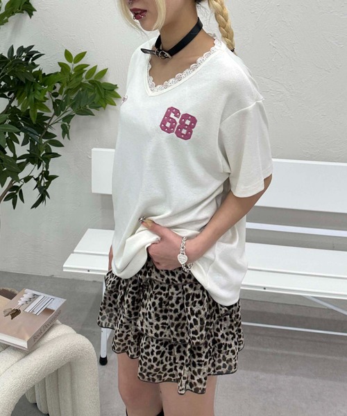 sedacle girl(セダクルガール)の「ハートジャガードユニフォームT(Tシャツ/カットソー・レディース・ライトブルー/アイボリー・FREE)」の2枚目の写真