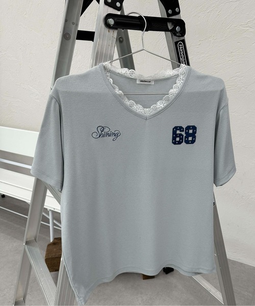 sedacle girl(セダクルガール)の「ハートジャガードユニフォームT(Tシャツ/カットソー・レディース・ライトブルー/アイボリー・FREE)」の18枚目の写真