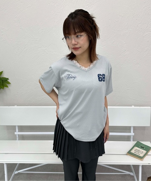 sedacle girl(セダクルガール)の「ハートジャガードユニフォームT(Tシャツ/カットソー・レディース・ライトブルー/アイボリー・FREE)」の7枚目の写真