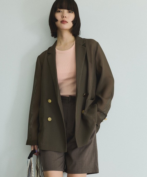 VICKY（ビッキー）の「メッシュダブルテーラージャケット≪手洗い可能≫（テーラードジャケット・レディース・ブラウン/ブラック・M）」の7枚目の写真