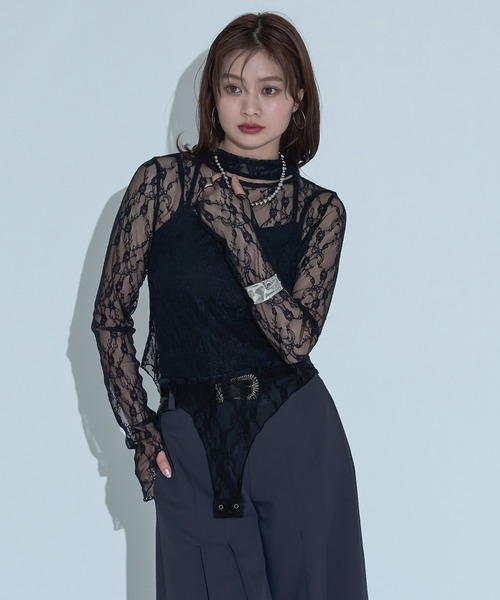 Ellno de Mavie（エルノデメヴィ）の「デザインシアートップス（Tシャツ/カットソー・レディース・ブラック/ブルーグレー/ブラック系その他・FREE）」の2枚目の写真