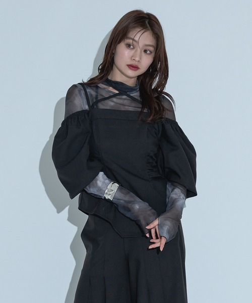 Ellno de Mavie（エルノデメヴィ）の「デザインシアートップス（Tシャツ/カットソー・レディース・ブラック/ブルーグレー/ブラック系その他・FREE）」の16枚目の写真