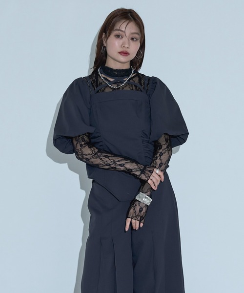 Ellno de Mavie（エルノデメヴィ）の「デザインシアートップス（Tシャツ/カットソー・レディース・ブラック/ブルーグレー/ブラック系その他・FREE）」の9枚目の写真