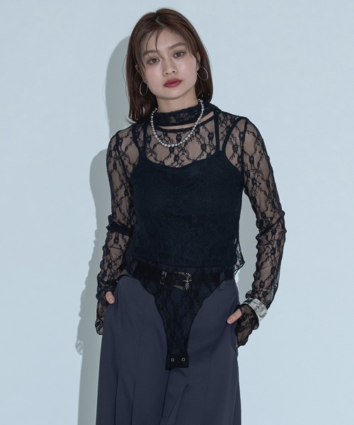 Ellno de Mavie（エルノデメヴィ）の「デザインシアートップス（Tシャツ/カットソー・レディース・ブラック/ブルーグレー/ブラック系その他・FREE）」の4枚目の写真