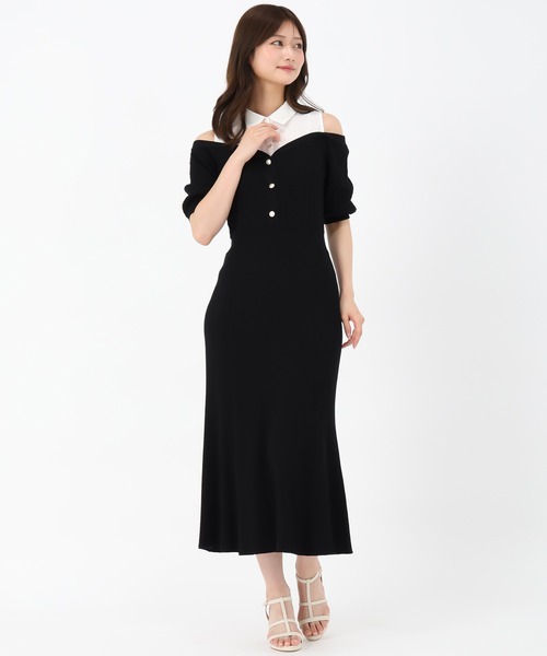 セール】2025春夏新作 シャツレイヤードケーブルニットワンピース