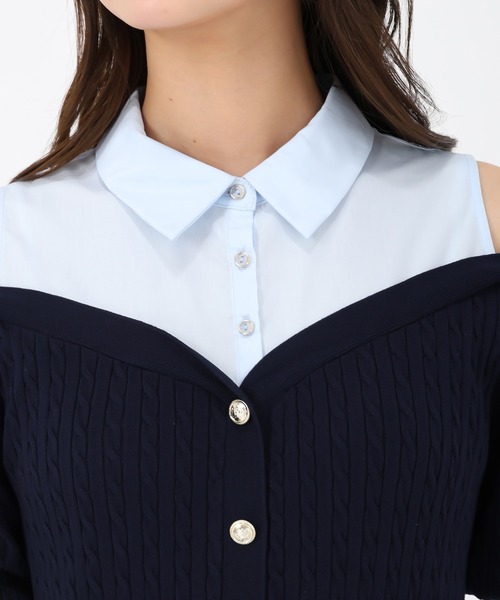 セール】2025春夏新作 シャツレイヤードケーブルニットワンピース