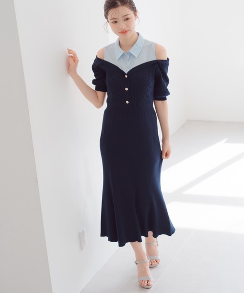 レイヤードケーブルニットワンピ チャコール レイヤードケーブルニットワンピ – pium