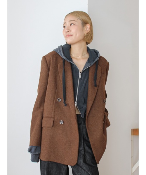 ワッペンデザインルーズ起毛ジャケット（テーラードジャケット