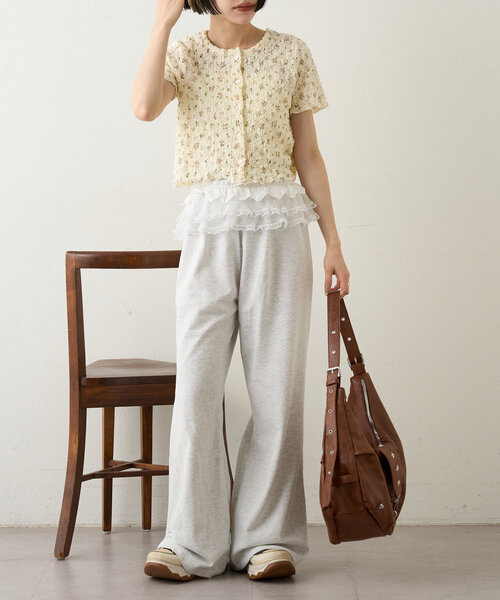 小花カーディガン Kastane カーディガン 「4色展開」小花柄スクエアサーマル