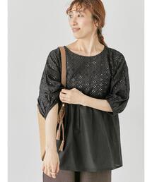 【INDIA made】シフリー刺繍切替ブラウス