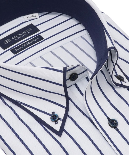 TOKYO SHIRTS（トウキョウシャツ）の「【超形態安定】 形態安定ノンアイロン ボタンダウン 長袖ビジネスワイシャツ（大きいサイズ・長いサイズ）（ビジネスシャツ・メンズ・ネイビー・首回り39cm-裄丈88cm/首回り41cm-裄丈90cm/首回り45cm-裄丈82cm/首回り45cm-裄丈86cm/首回り45cm-裄丈90cm/首回り47cm-裄丈86cm/首回り42cm-裄丈90cm/首回り43cm-裄丈90cm/首回り47cm-裄丈90cm）」の2枚目の写真