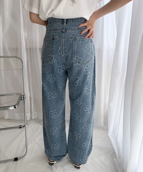 LABROS フラワーモチーフ デニムパンツ LABROS 花刺繍 デニムパンツ