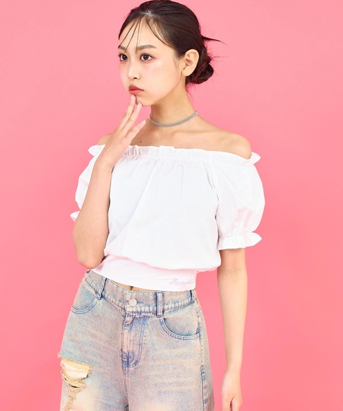 ANAP GｉRL（アナップガール）の「バックリボンパフスリトップス（Tシャツ/カットソー・キッズ・ブラック/ホワイト/ブラウン・M/S/XS）」の2枚目の写真