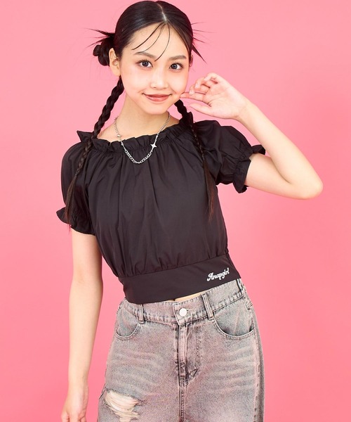 ANAP GｉRL（アナップガール）の「バックリボンパフスリトップス（Tシャツ/カットソー・キッズ・ブラック/ホワイト/ブラウン・M/S/XS）」の8枚目の写真
