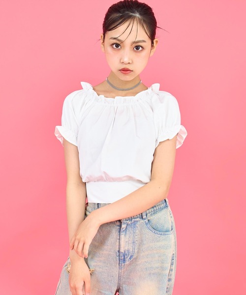 ANAP GｉRL（アナップガール）の「バックリボンパフスリトップス（Tシャツ/カットソー・キッズ・ブラック/ホワイト/ブラウン・M/S/XS）」の4枚目の写真