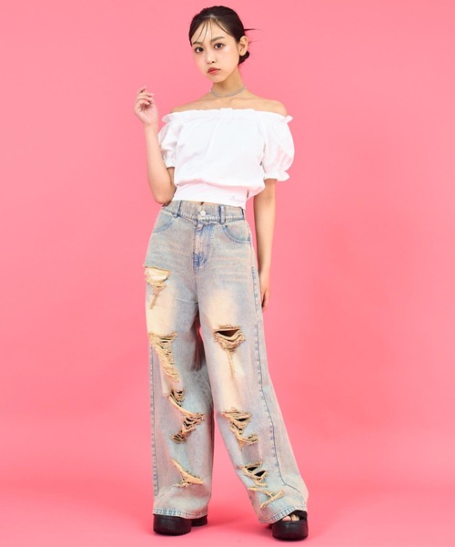 ANAP GｉRL（アナップガール）の「バックリボンパフスリトップス（Tシャツ/カットソー・キッズ・ブラック/ホワイト/ブラウン・M/S/XS）」の6枚目の写真