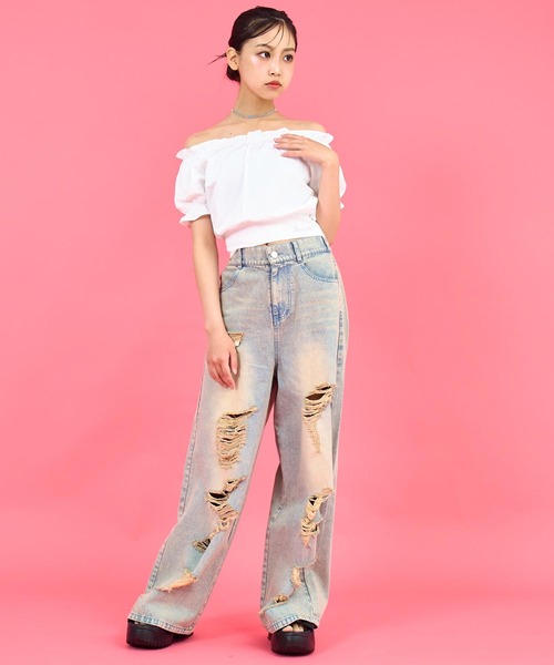 ANAP GｉRL（アナップガール）の「バックリボンパフスリトップス（Tシャツ/カットソー・キッズ・ブラック/ホワイト/ブラウン・M/S/XS）」の7枚目の写真