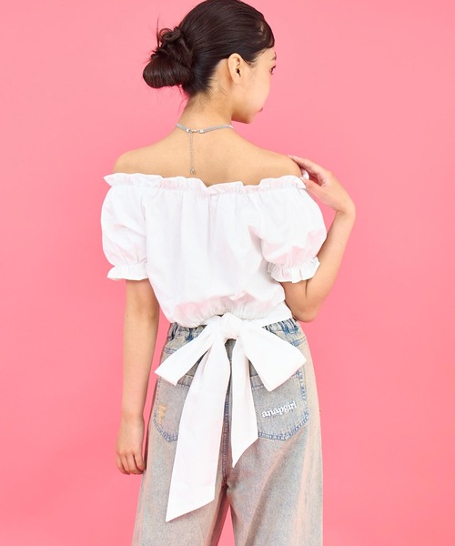 ANAP GｉRL（アナップガール）の「バックリボンパフスリトップス（Tシャツ/カットソー・キッズ・ブラック/ホワイト/ブラウン・M/S/XS）」の5枚目の写真