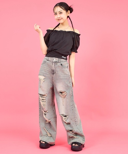 ANAP GｉRL（アナップガール）の「バックリボンパフスリトップス（Tシャツ/カットソー・キッズ・ブラック/ホワイト/ブラウン・M/S/XS）」の10枚目の写真