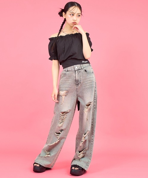 ANAP GｉRL（アナップガール）の「バックリボンパフスリトップス（Tシャツ/カットソー・キッズ・ブラック/ホワイト/ブラウン・M/S/XS）」の11枚目の写真