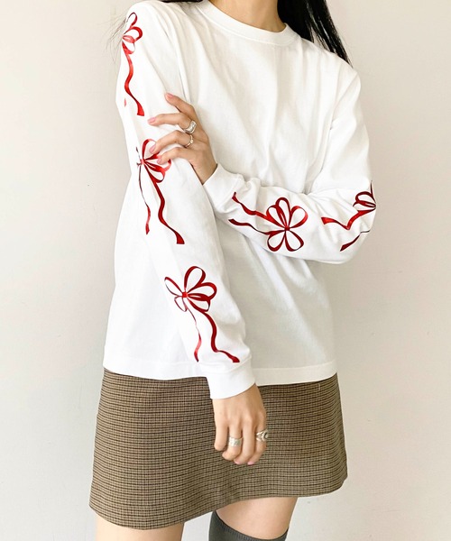 tシャツ Casselini(キャセリーニ)メタリックリボンロンT レディース Casselini(キャセリーニ)メタリックリボンロンT（Tシャツ