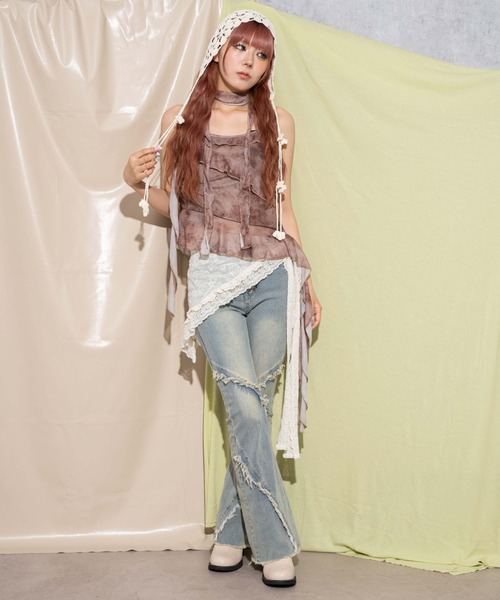 dispark（ディスパーク）の「DISPARK/タイダイシアーサイドフリルキャミ（キャミソール・レディース・グレー/ブラウン・FREE）」の11枚目の写真