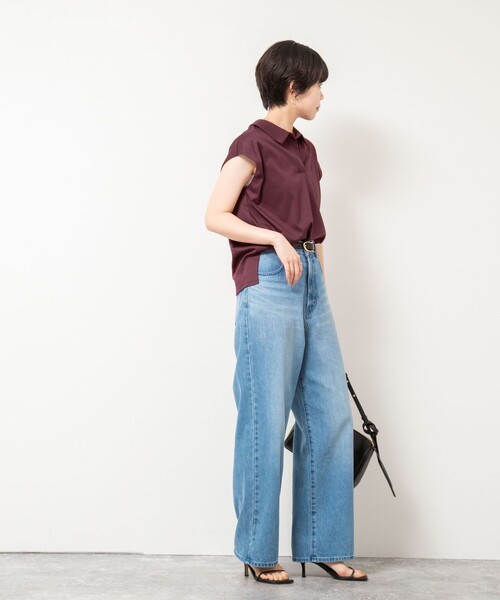 NOLLEY'S Sophiウォッシャブルポロ衿ダンボールカットソープルオーバー