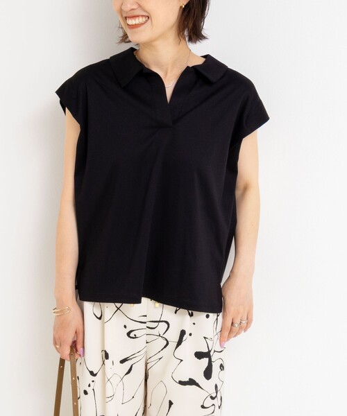 NOLLEY’S（ノーリーズ）の「ポロ衿プルオーバーカットソー（Tシャツ/カットソー・レディース・ベージュ/ブラック/ボルドー・38）」の5枚目の写真