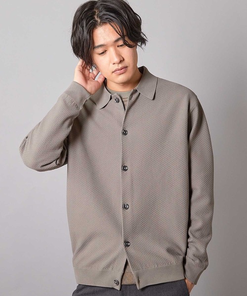 UNION STATION（ユニオンステーション）の「ハイゲージポリエステルニットシャツ（カーディガン/ボレロ・メンズ・グリーン/ブラウン/ベージュ/ブラック・L/M）」の11枚目の写真