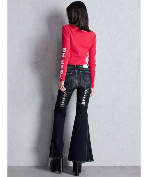 GYDA（ジェイダ）の「ハイウエストボタンBACKレースアップフレアデニムパンツ（デニムパンツ・レディース・ライトブルー/インディゴブルー・X-SMALL/SMALL/MEDIUM）」の6枚目の写真