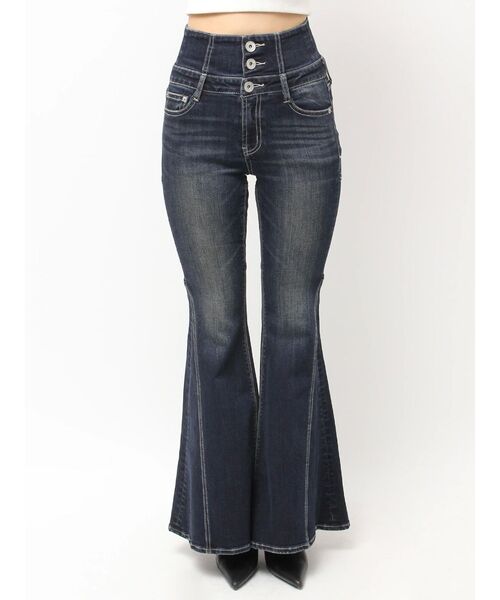 Midasダブルウエスト レースアップ フレアデニム ミダス midas Y2K ダブルウエスト レースアップ スタッズ フレアデニム