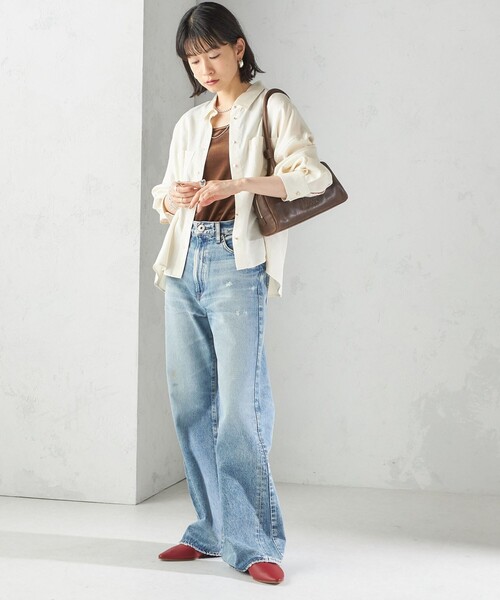 SHIPS(シップス)の「〈手洗い可能〉セルロース ツイル 羽織 シャツ(シャツ/ブラウス・レディース・ネイビー/ブラウン/オフホワイト・ONE SIZE)」の8枚目の写真