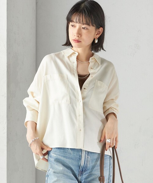 SHIPS(シップス)の「〈手洗い可能〉セルロース ツイル 羽織 シャツ(シャツ/ブラウス・レディース・ネイビー/ブラウン/オフホワイト・ONE SIZE)」の14枚目の写真
