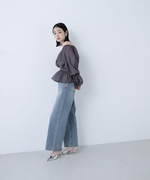 NATURAL BEAUTY BASIC(ナチュラルビューティーベーシック)の「◇シアーギャザーペプラムブラウス(シャツ/ブラウス・レディース・ライトグリーン/ベージュ/チャコールグレー・MEDIUM/SMALL)」の7枚目の写真