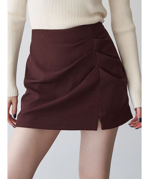 MURUA（ムルーア）の「【セットアップ対応】タックドレープミニスカート（スカート・レディース・グレー/ボルドー/ブラウン・1/2）」の3枚目の写真