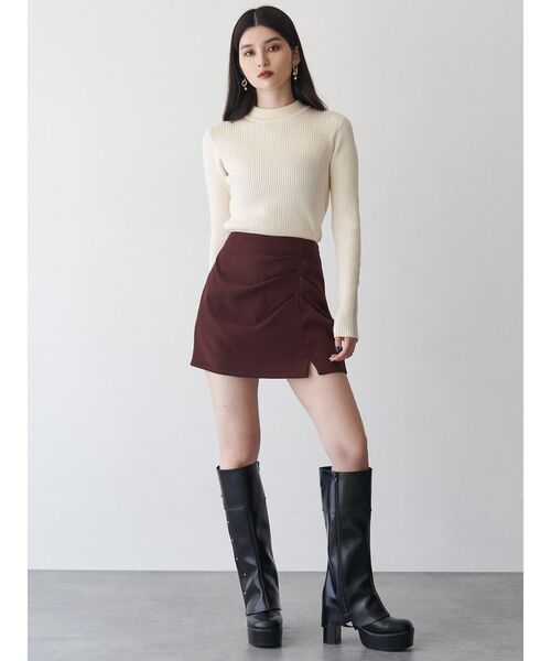 MURUA（ムルーア）の「【セットアップ対応】タックドレープミニスカート（スカート・レディース・グレー/ボルドー/ブラウン・1/2）」の5枚目の写真